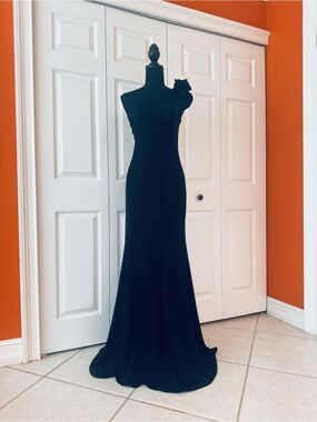 ALISA PAN ~ Women’s Elegant Black One-Shoulder Ruffle Maxi Dress size L
